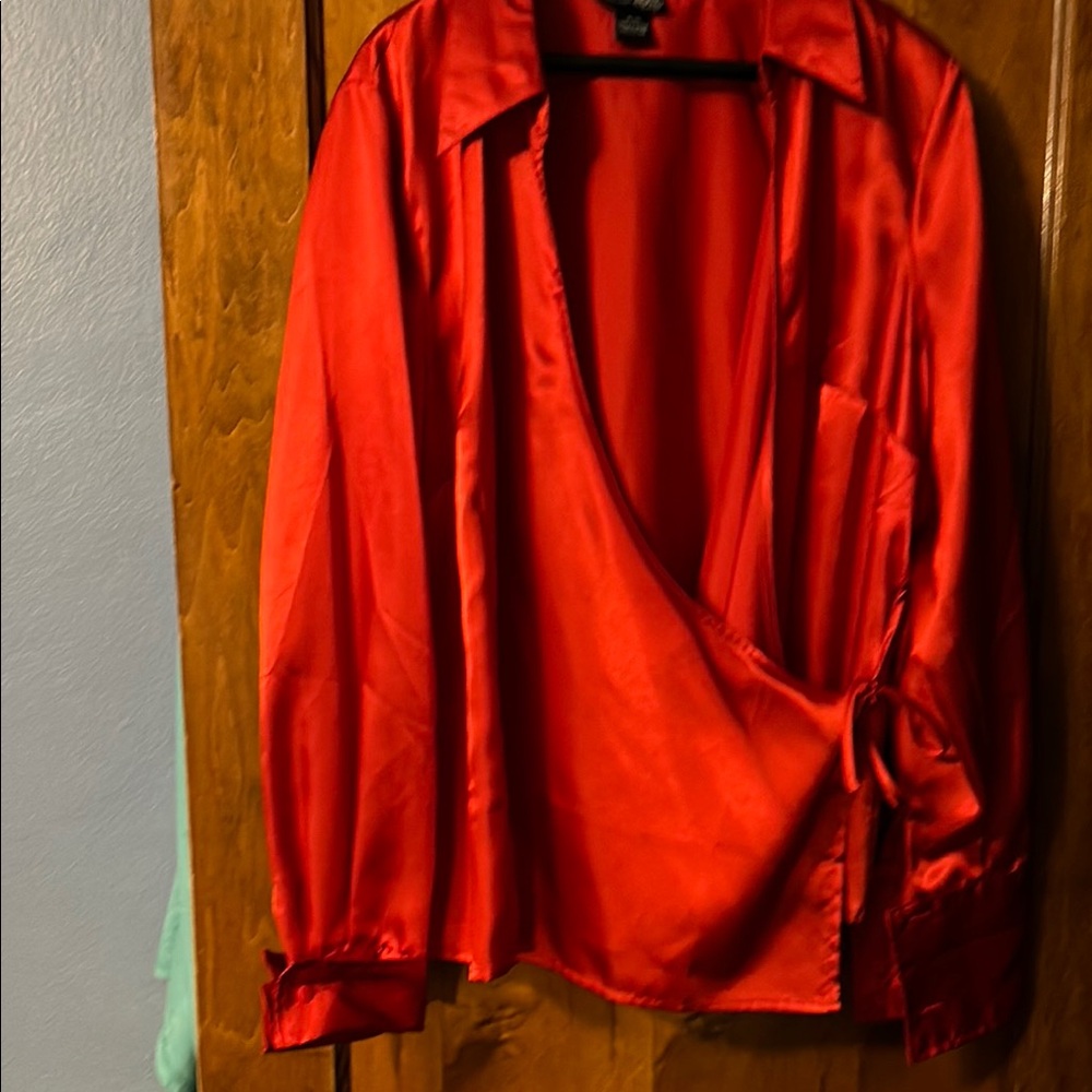 Satin Red Wrap Blouse